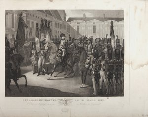 De keizer inspecteert zijn troepen op het Carrousel, 21 maart 1815, gegraveerd door Moreau